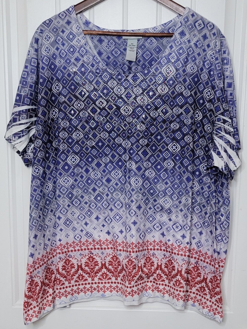 Catherines Blue & Red Printed V-Neck Tunic